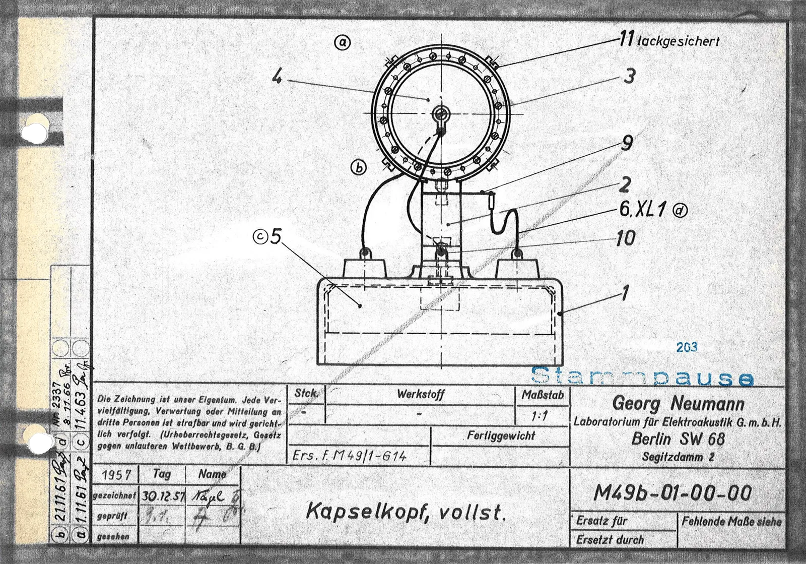 Technical drawing of the microphone capsule
